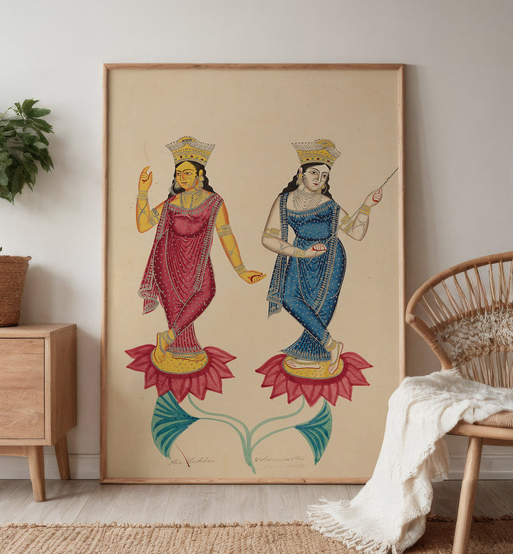 TWO FEMALE DEITIES , INDIAN ART PAINTINGS