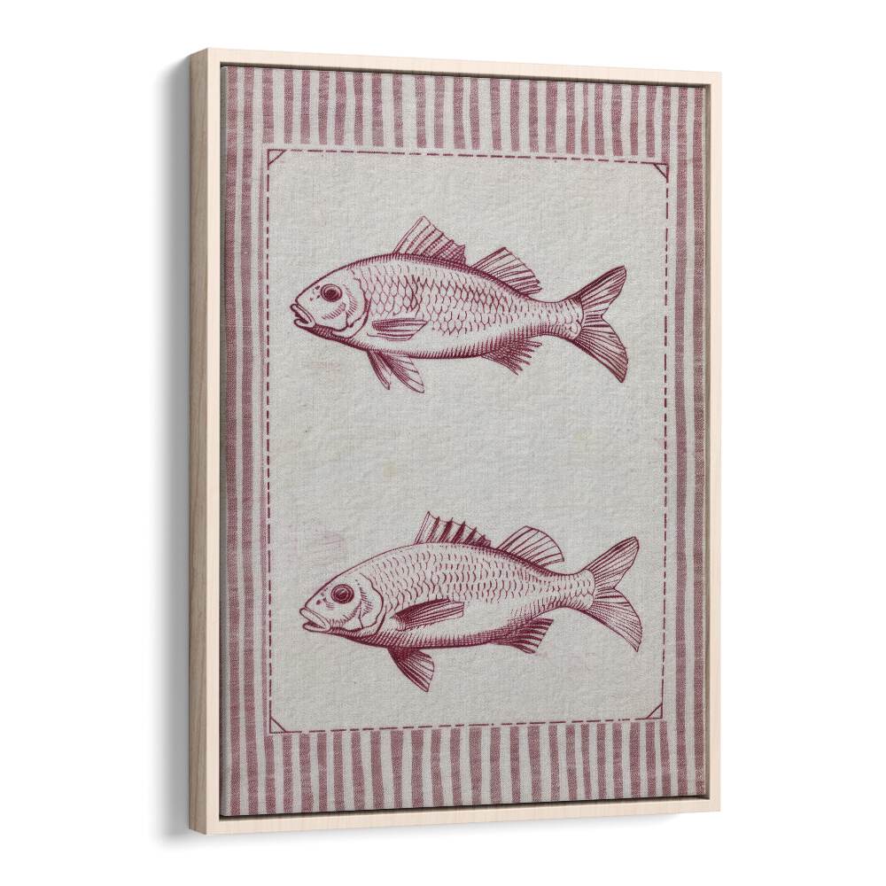 Two Fish And A Box Kids Art Artwork in Oak Wood Floater Frame
