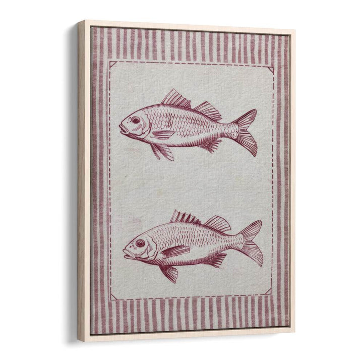 Two Fish And A Box Kids Art Artwork in Oak Wood Floater Frame
