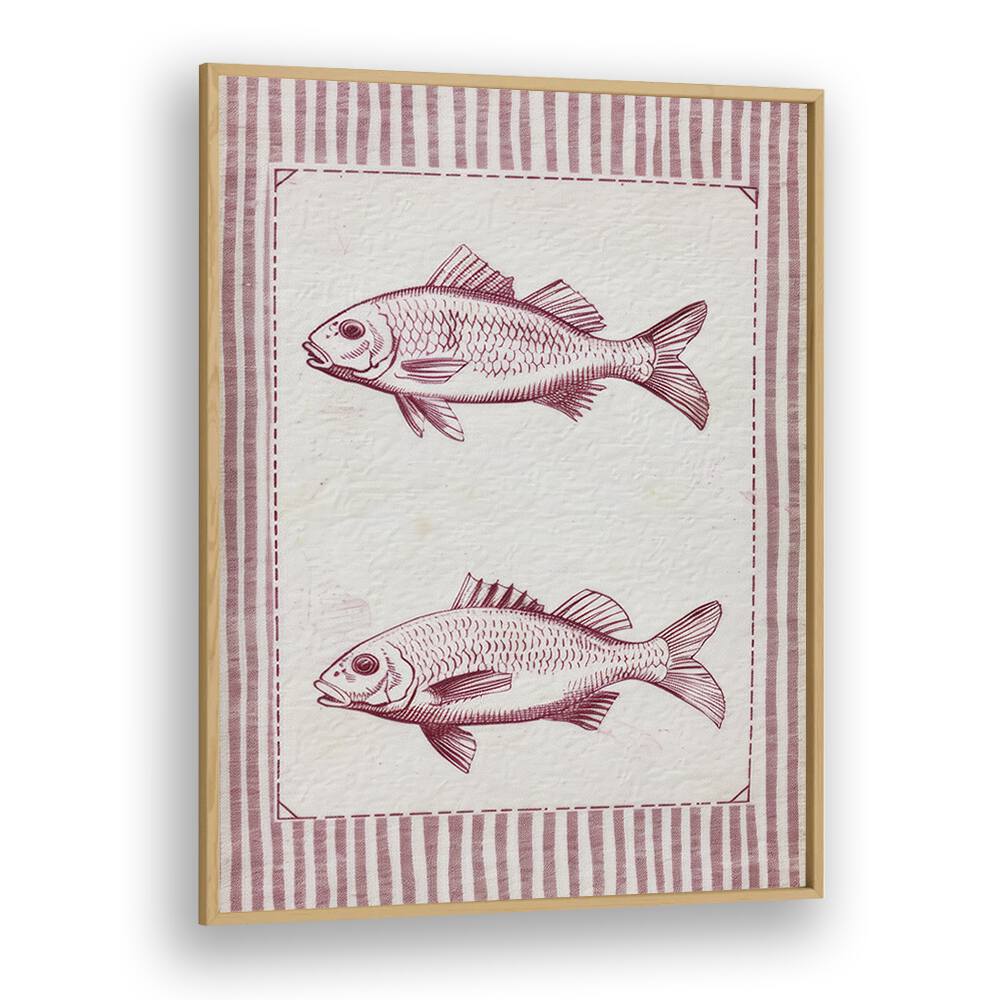 Two Fish And A Box Kids Art Artwork in Oak Wood Plain Frame
