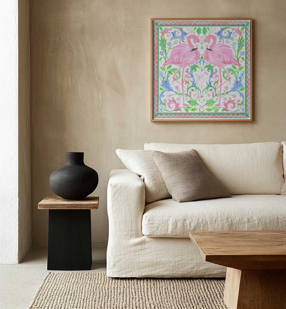 TWO PINK FLAMINGOS , ANIMAL PAINTINGS
