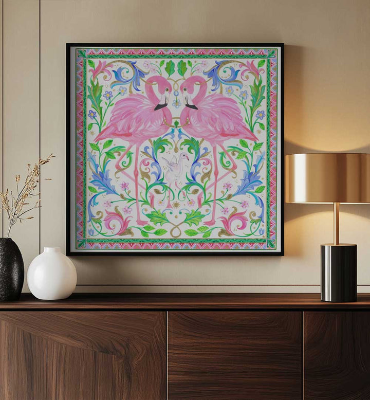TWO PINK FLAMINGOS , ANIMAL PAINTINGS