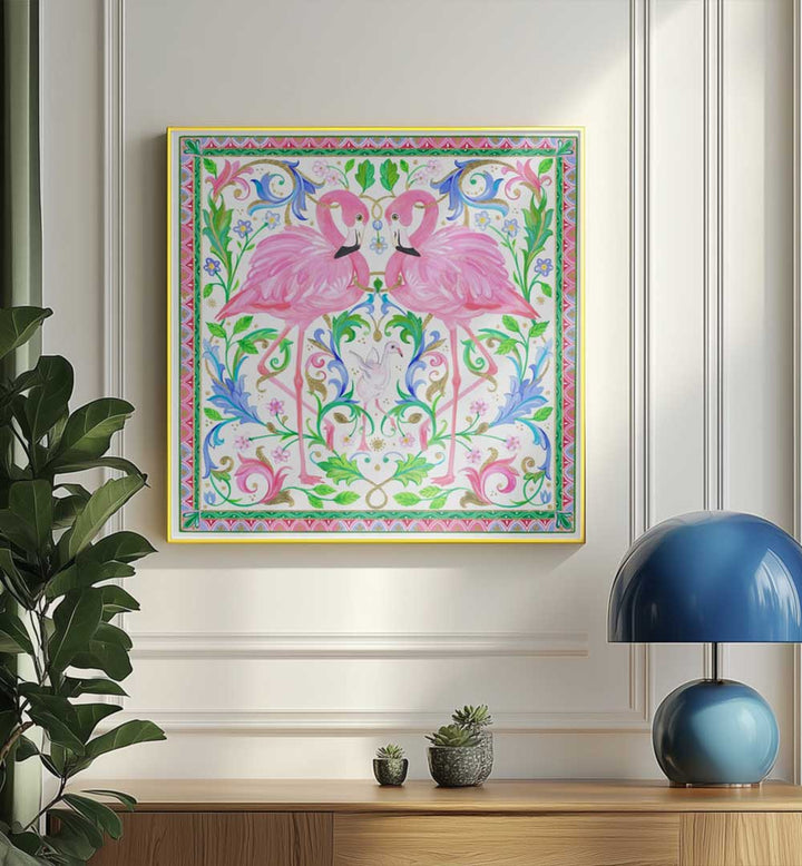 TWO PINK FLAMINGOS , ANIMAL PAINTINGS