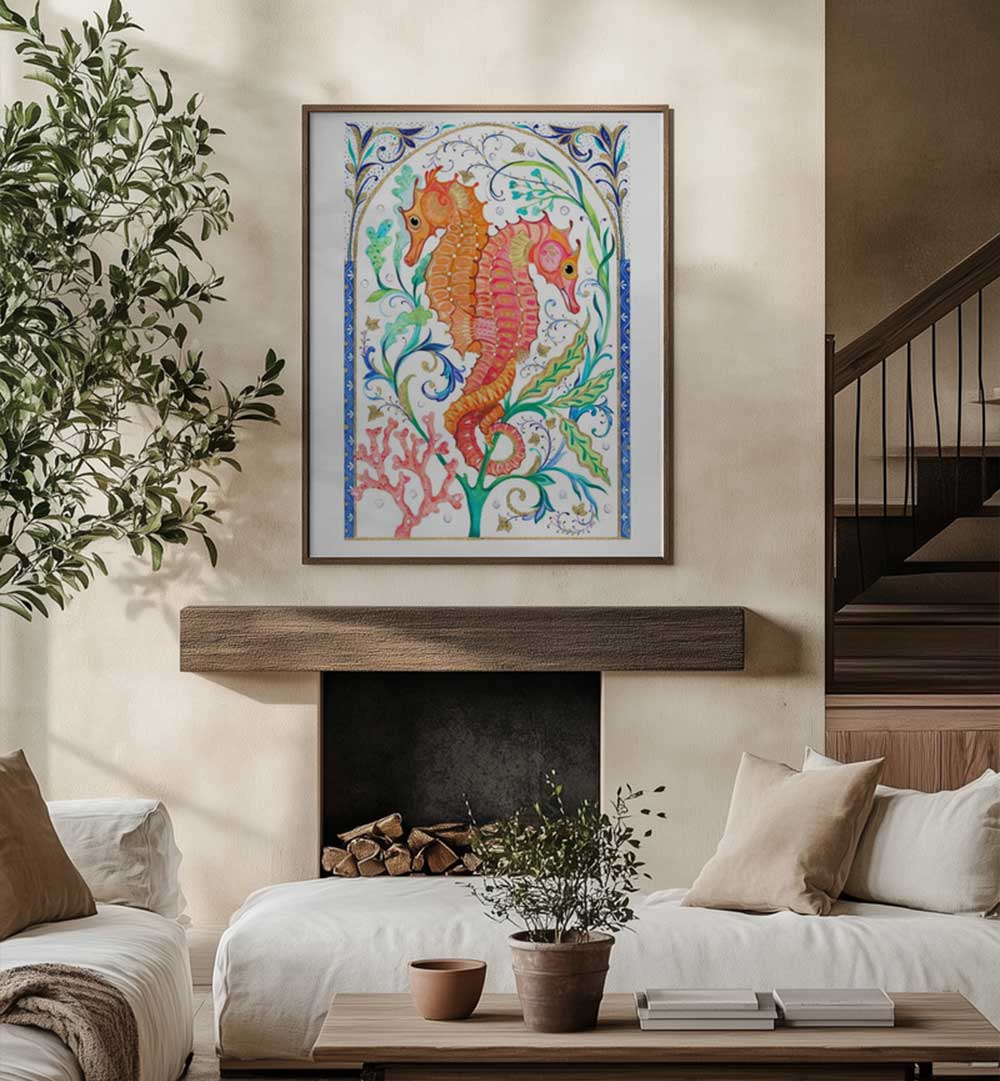 TWO VIBRANT SEAHORSES , BEACH PAINTINGS
