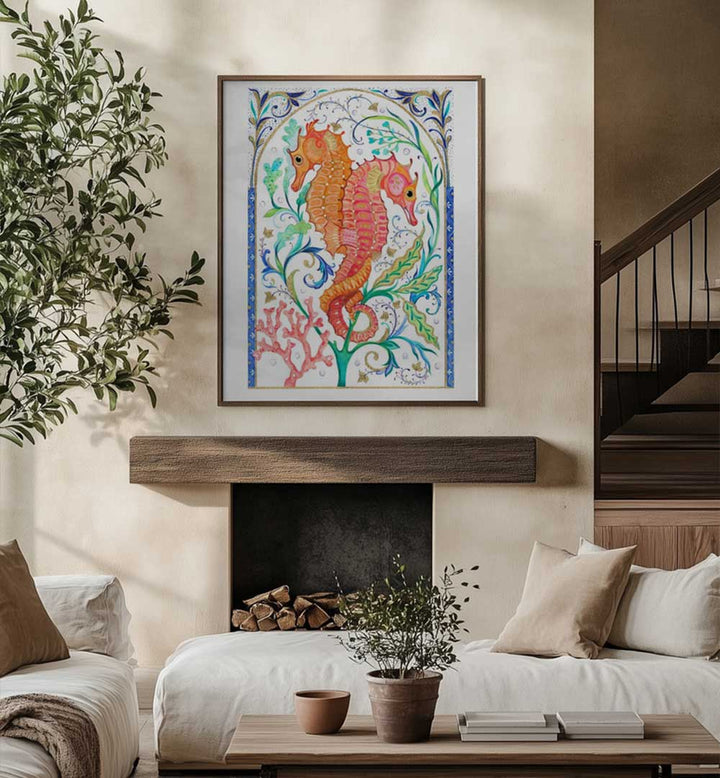 TWO VIBRANT SEAHORSES , BEACH PAINTINGS