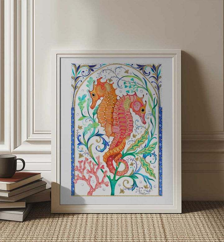 TWO VIBRANT SEAHORSES , BEACH PAINTINGS