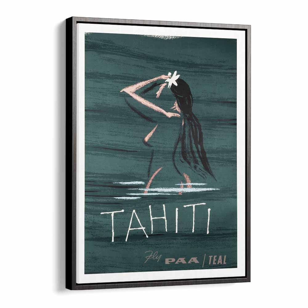 Tahiti  Retro Travel Posters in Black Floater Frame