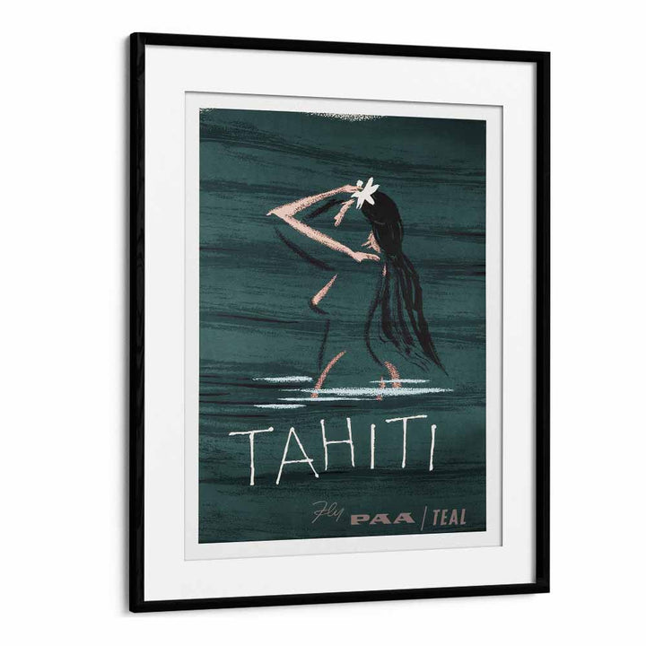 Tahiti  Retro Travel Posters in Black Frame With Mount