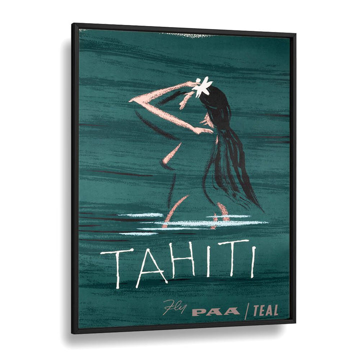 Tahiti  Retro Travel Posters in Black Plain Frame