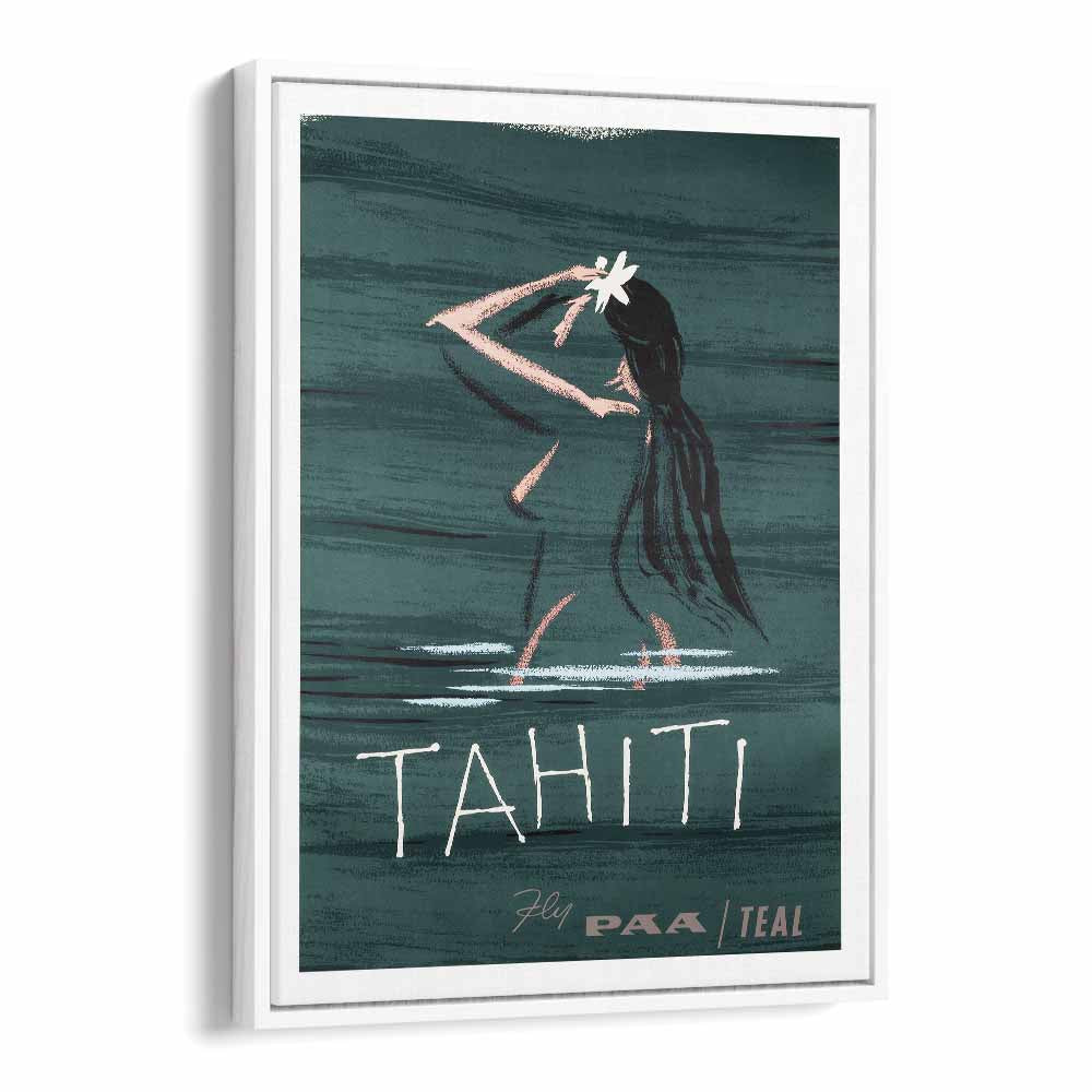 Tahiti  Retro Travel Posters in White Floater Frame