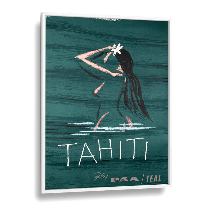 Tahiti  Retro Travel Posters in White Plain Frame