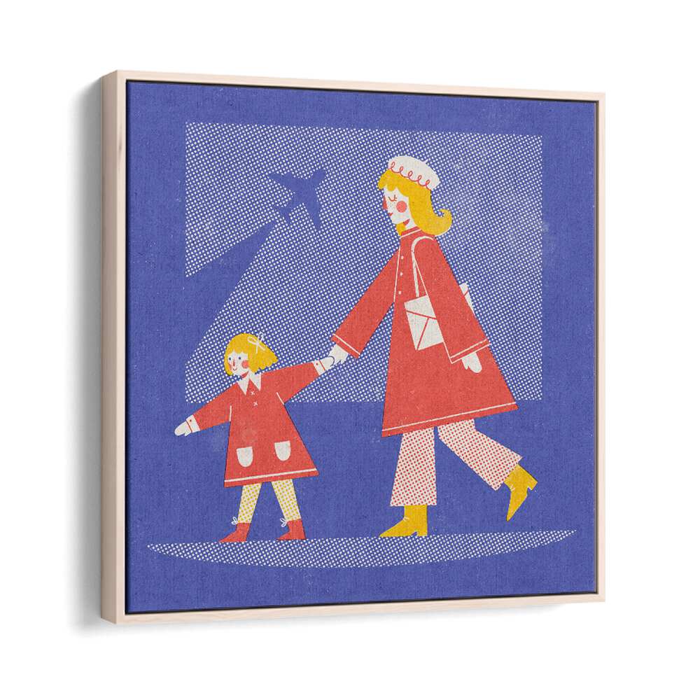 Take Off By Julia Leister Kids Paintings in Oak Wood Floater Frame