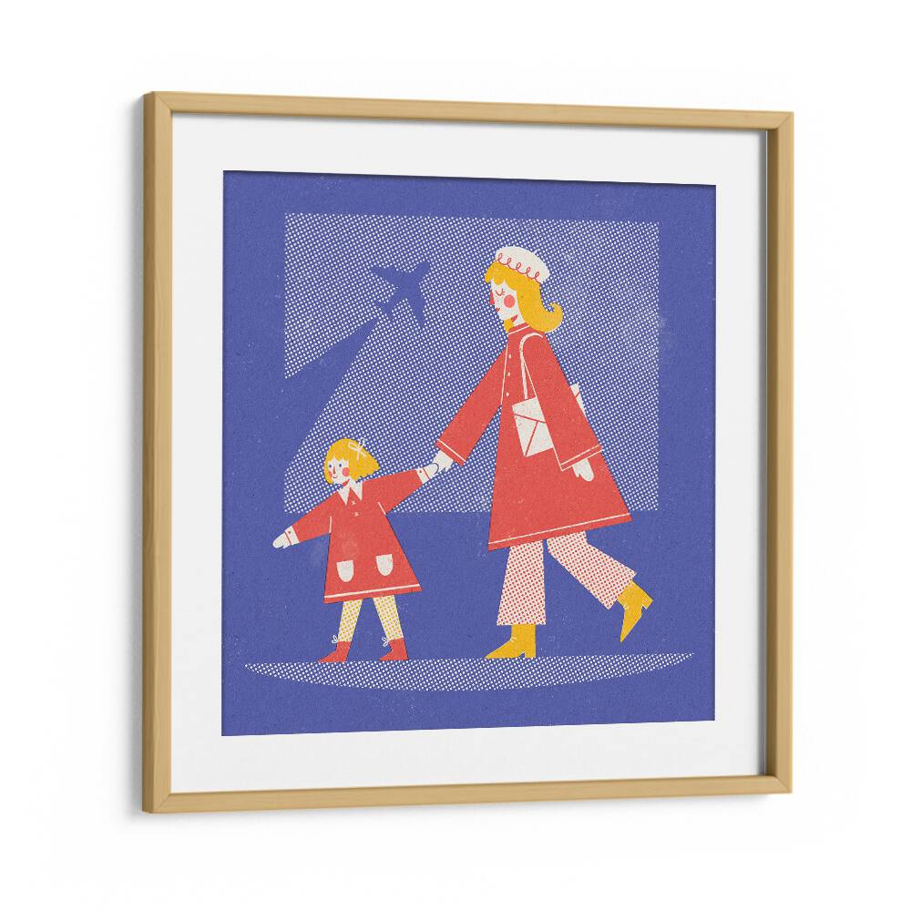 Take Off By Julia Leister Kids Paintings in Oak Wood Frame With Mount