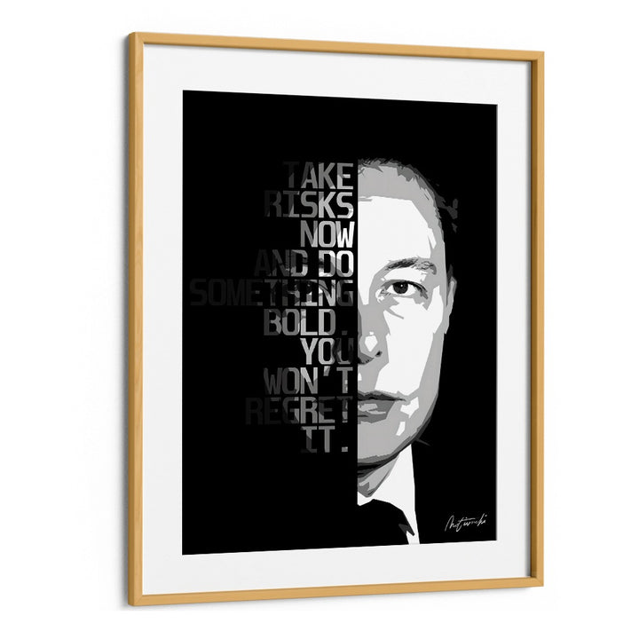 Transform your space with TAKE RISKS NOW, QUOTES typography posters in an elegant oak wood frame.