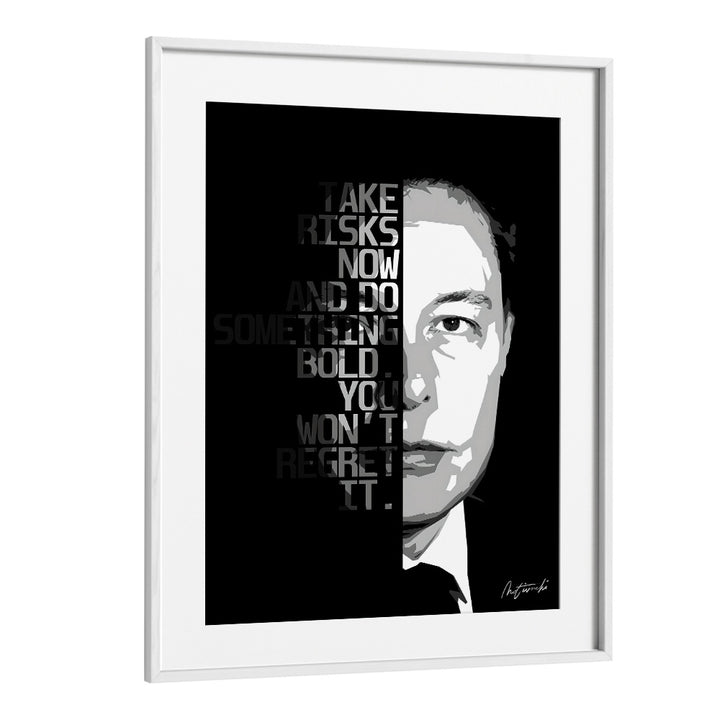 Framed TAKE RISKS NOW, QUOTES typography poster adds motivation and style to any space, perfect for inspiration.