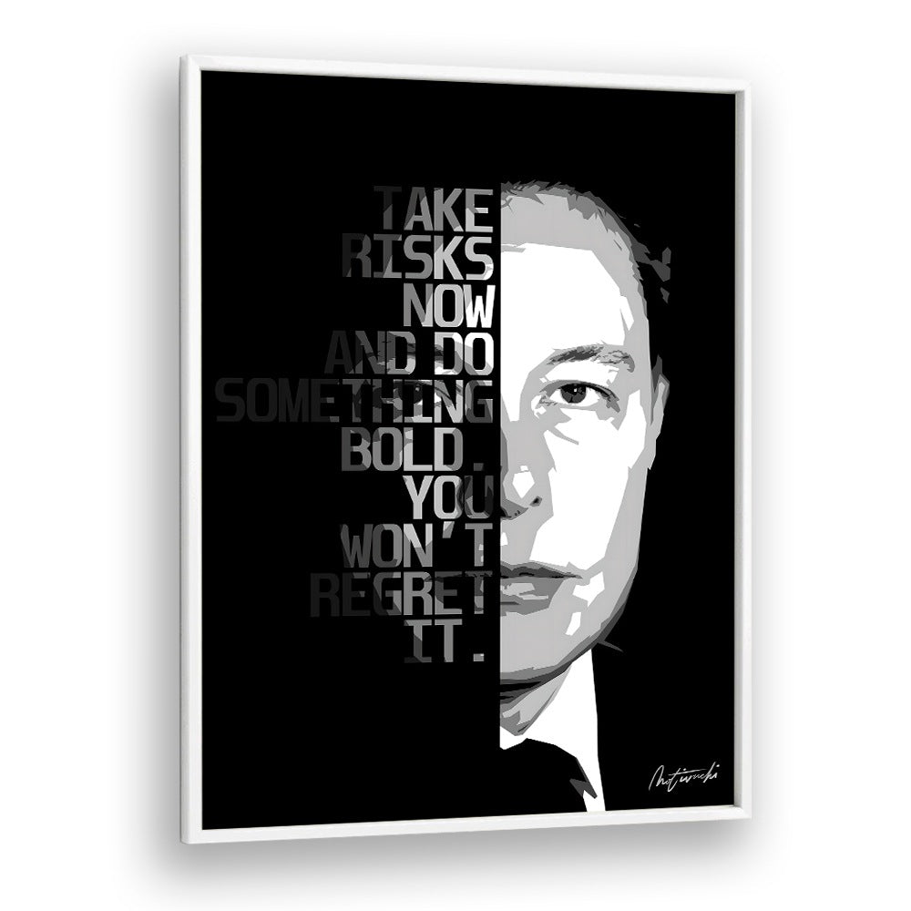Stylish TAKE RISKS NOW, QUOTES typography poster in a white frame, perfect for inspiring any space.