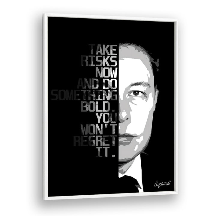 Stylish TAKE RISKS NOW, QUOTES typography poster in a white frame, perfect for inspiring any space.