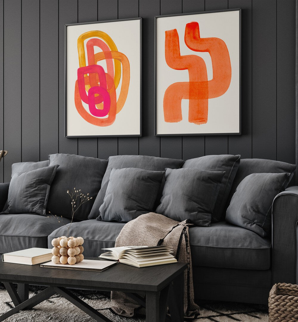 TANGERINE THREADS SET, SET OF 2 PAINTINGS showcasing bold strokes and vibrant colors for modern wall decor.