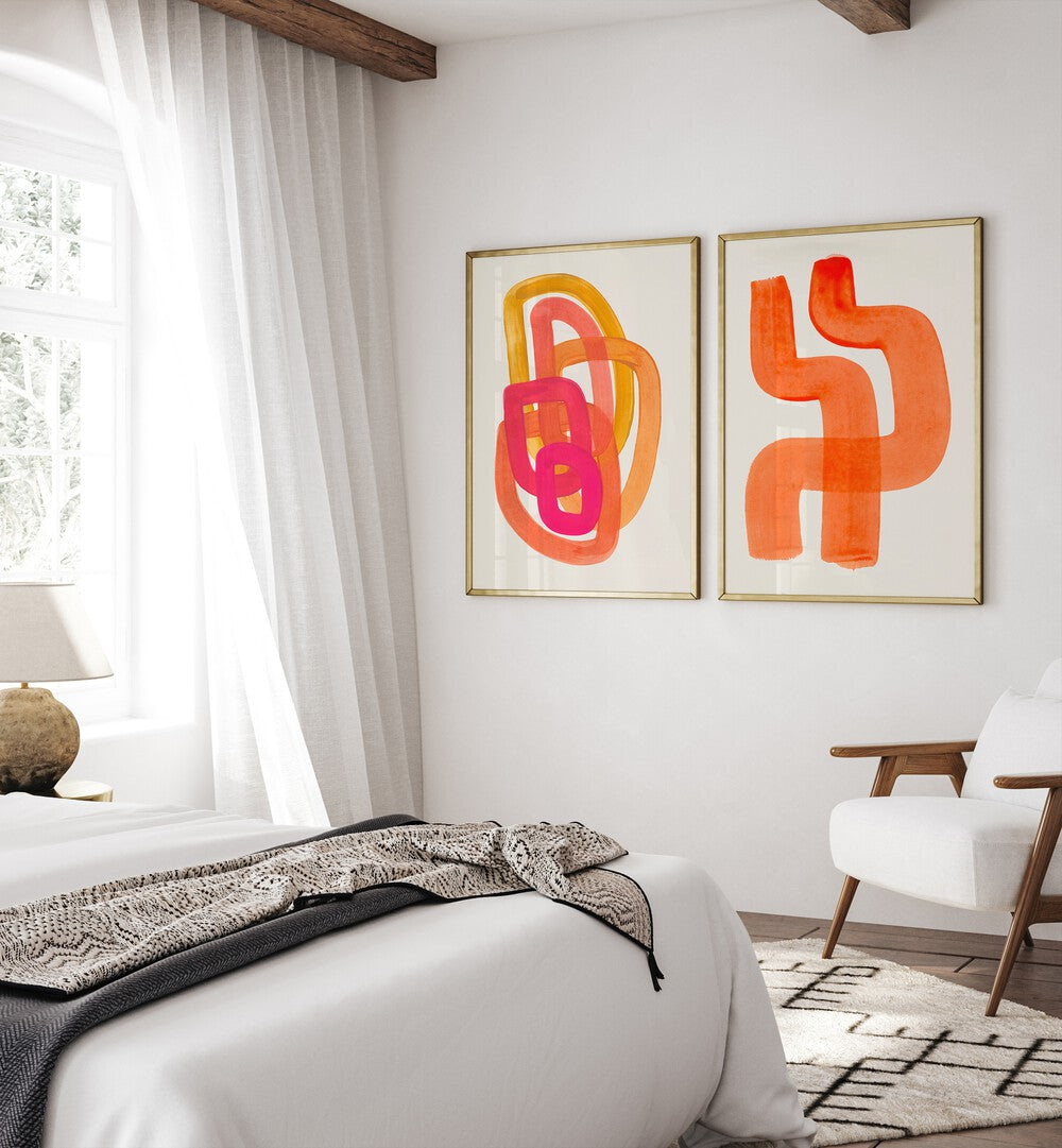 TANGERINE THREADS SET, SET OF 2 PAINTINGS showcasing vibrant abstract designs to enhance your modern decor.