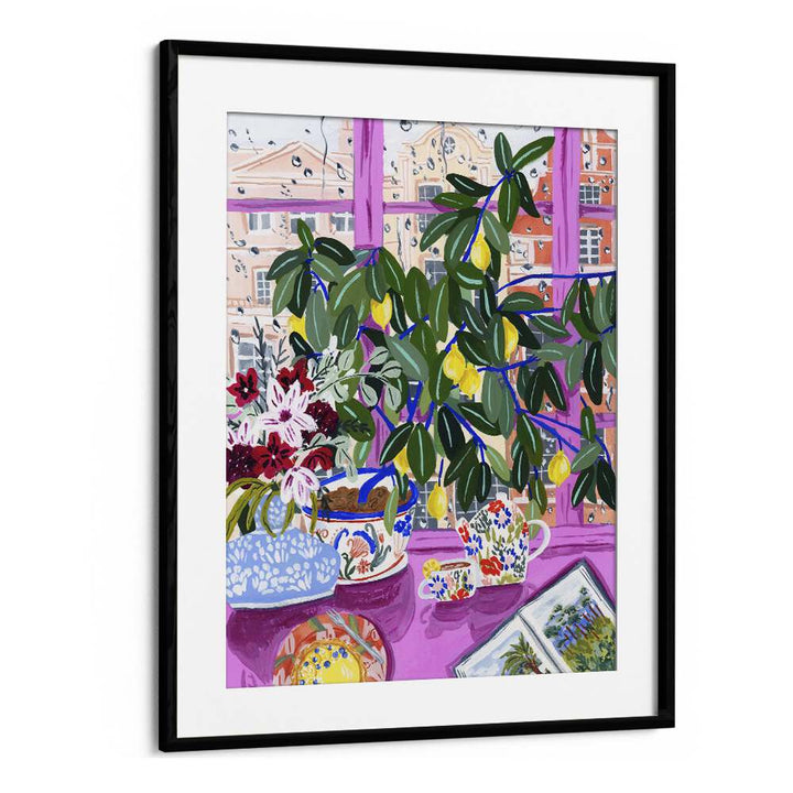 Tea With Marianne By Sarah Gesek Kitchen Art Prints in Black Frame With Mount