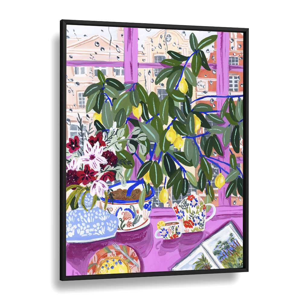 Tea With Marianne By Sarah Gesek Kitchen Art Prints in Black Plain Frame