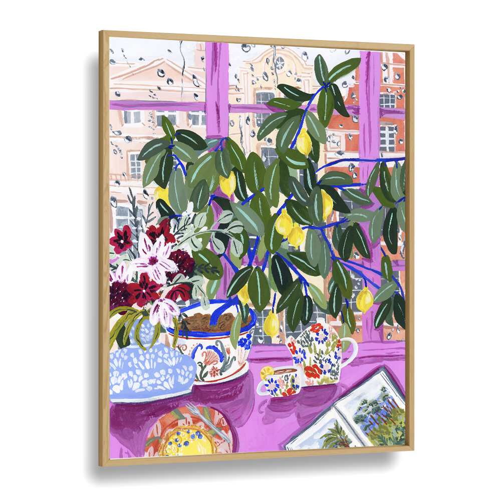 Tea With Marianne By Sarah Gesek Kitchen Art Prints in Oak Wood Plain Frame