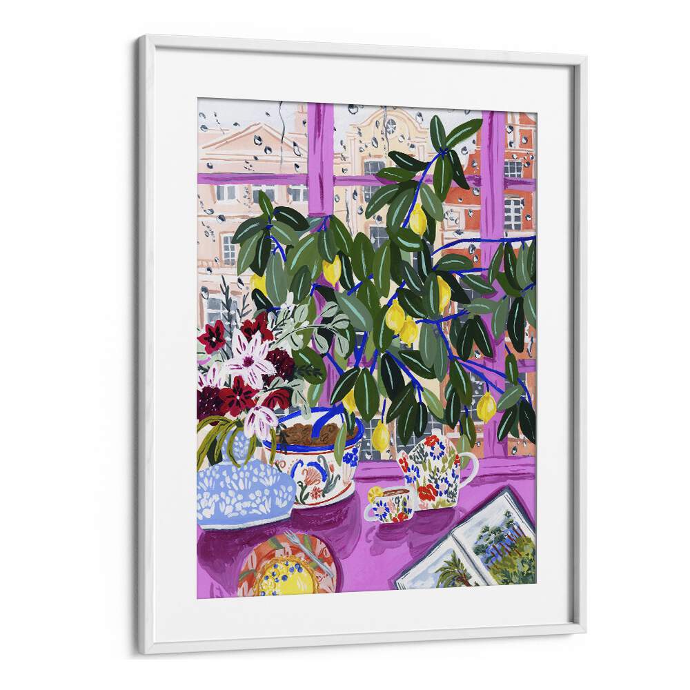 Tea With Marianne By Sarah Gesek Kitchen Art Prints in White Frame With Mount