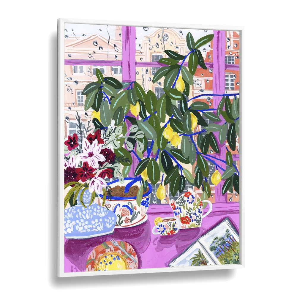 Tea With Marianne By Sarah Gesek Kitchen Art Prints in White Plain Frame