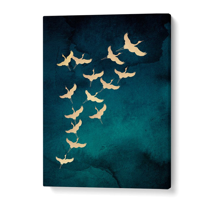 Teal Flying Cranes By Aureous Wildlife Art Prints in Gallery Wrap