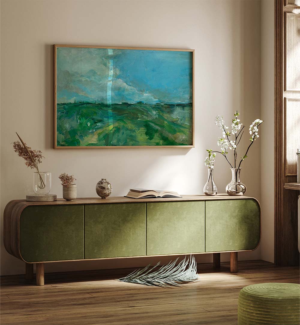 Vibrant Telscombe Tye Landscape Paintings adorn a modern living space, elevating your home decor beautifully.