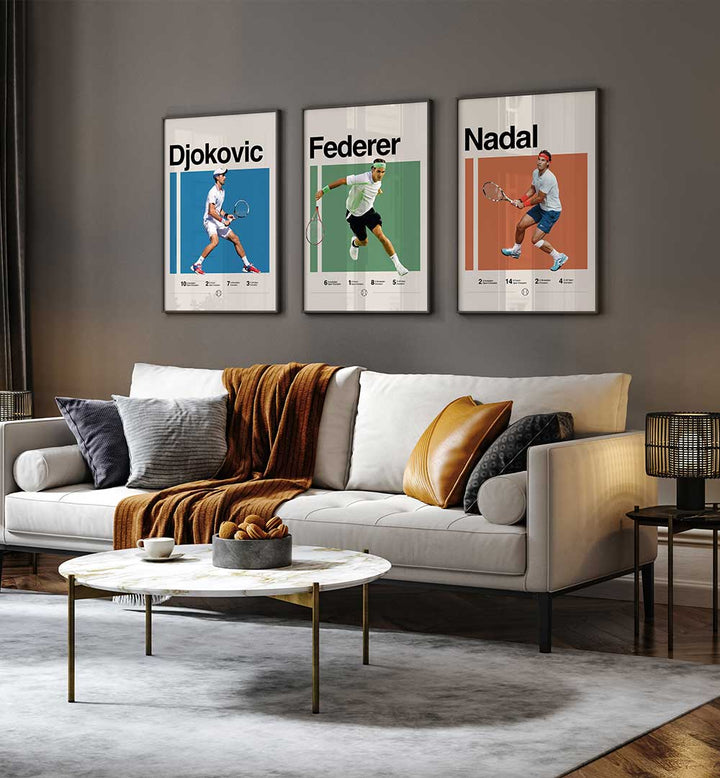 TENNIS TITANS , SET OF 3 PAINTINGS