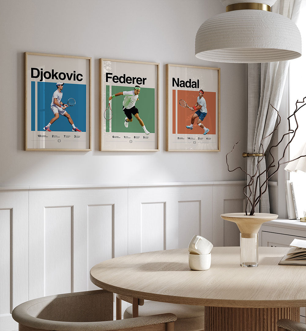 TENNIS TITANS , SET OF 3 PAINTINGS
