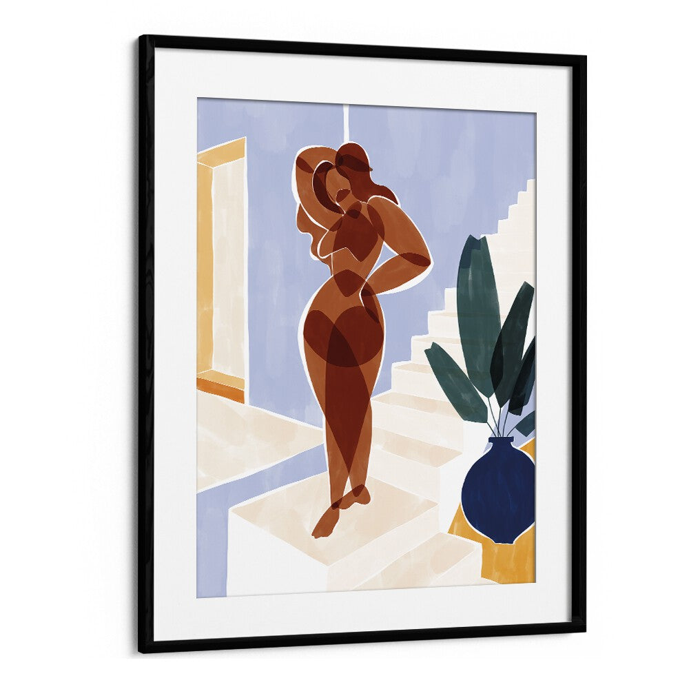 Terracotta Woman By Ivy Green Women Illustration Paintings in Black Frame With Mount