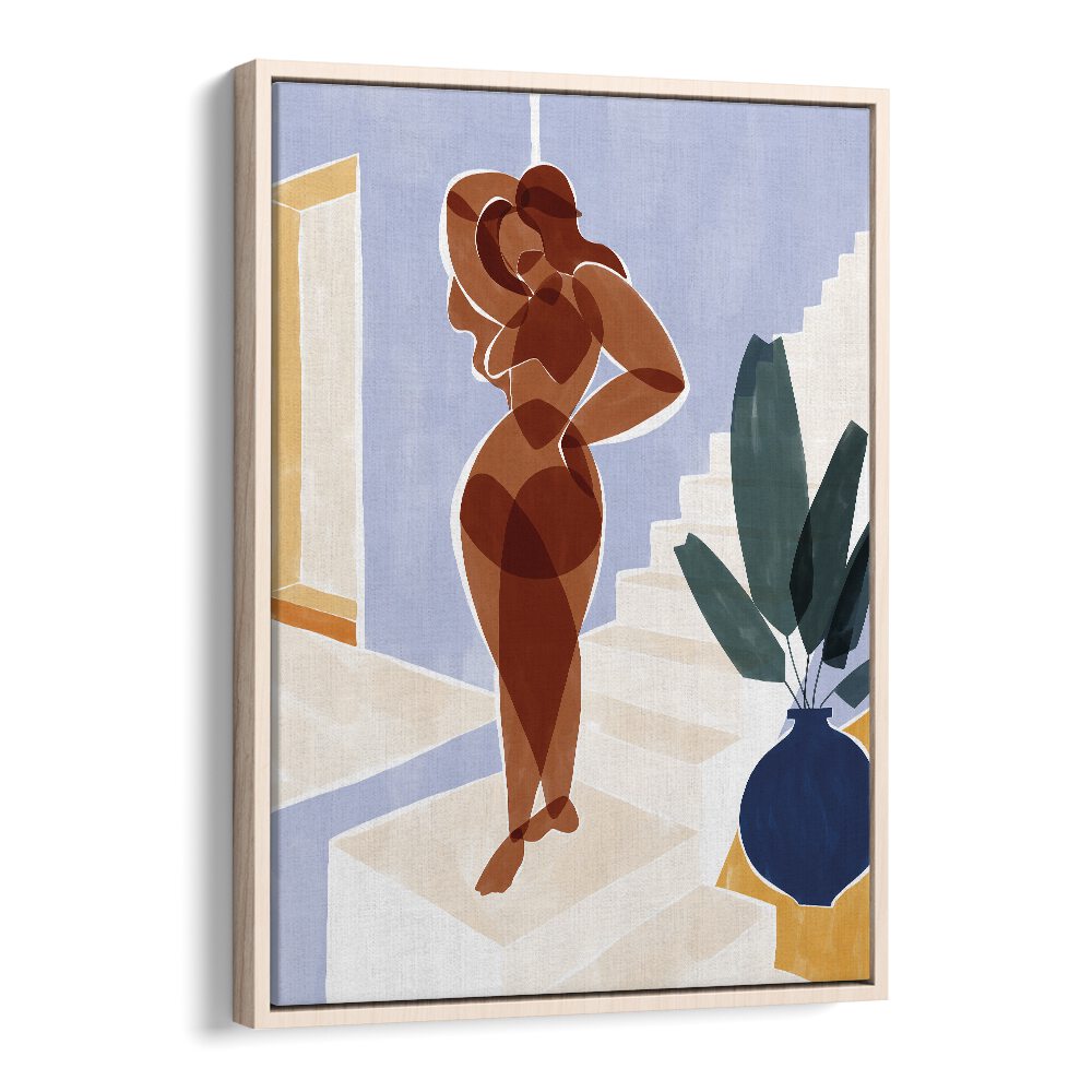 Terracotta Woman By Ivy Green Women Illustration Paintings in Oak Wood Floater Frame