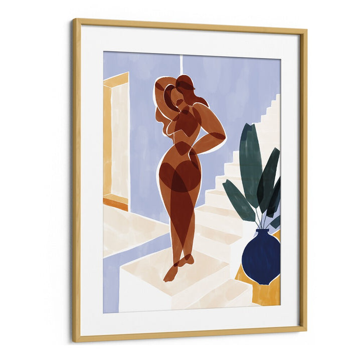 Terracotta Woman By Ivy Green Women Illustration Paintings in Oak Wood Frame With Mount