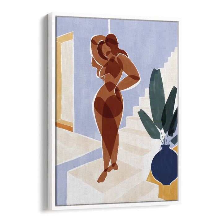 Terracotta Woman By Ivy Green Women Illustration Paintings in White Floater Frame