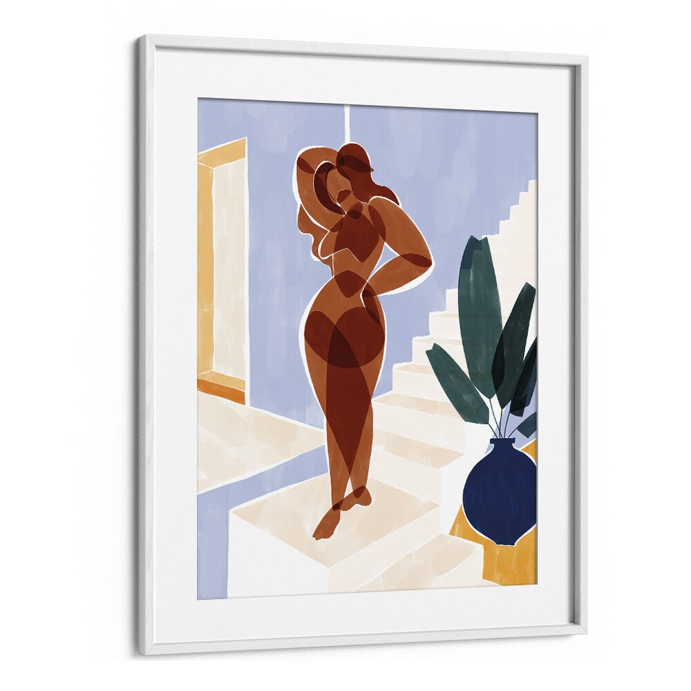 Terracotta Woman By Ivy Green Women Illustration Paintings in White Frame With Mount