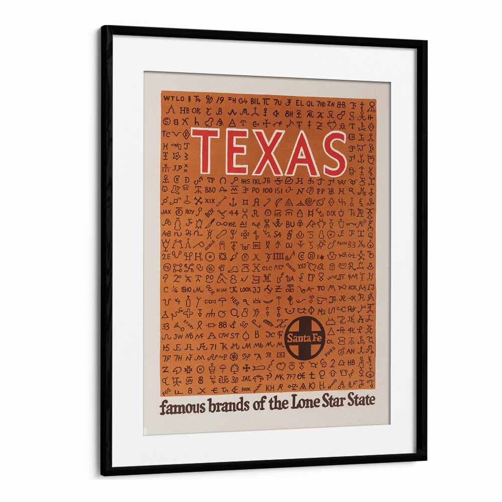 Texas  Retro Travel Posters in Black Frame With Mount