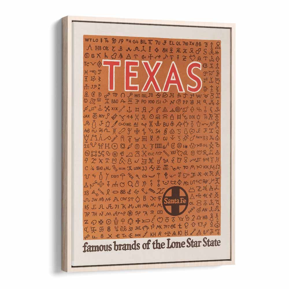 Texas  Retro Travel Posters in Oak Wood Floater Frame