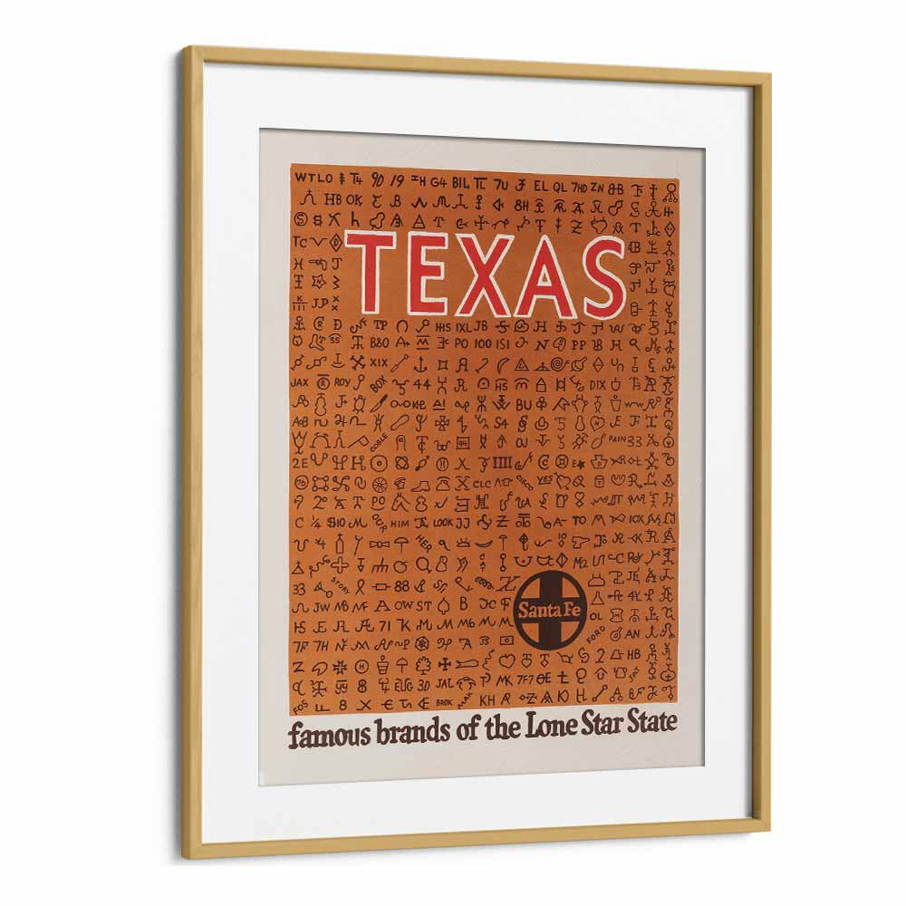 Texas  Retro Travel Posters in Oak Wood Frame With Mount