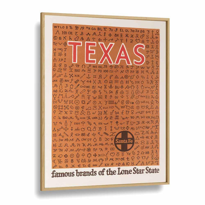 Texas  Retro Travel Posters in Oak Wood Plain Frame