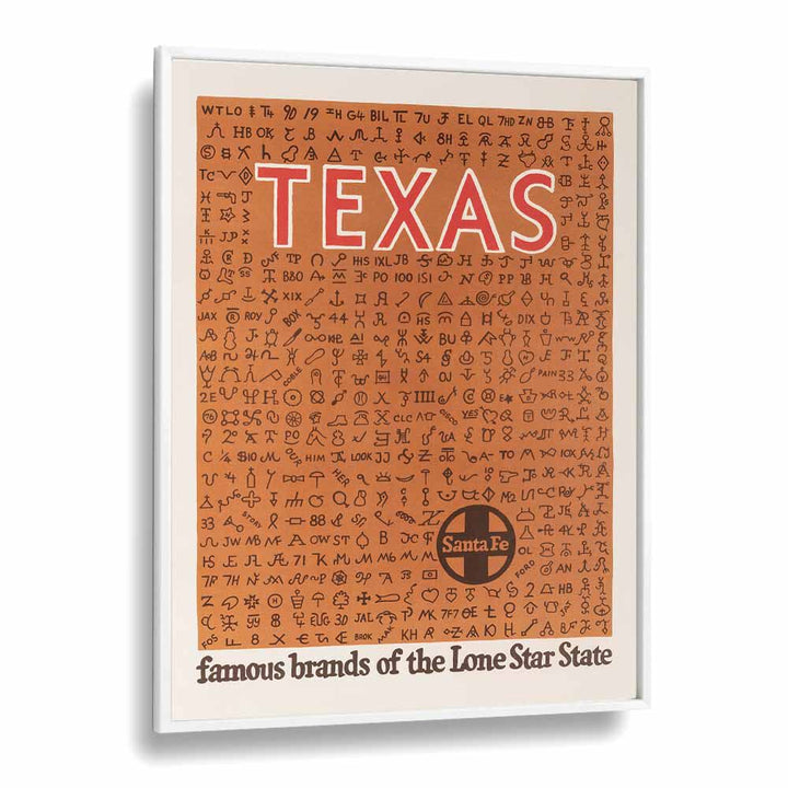 Texas  Retro Travel Posters in White Plain Frame