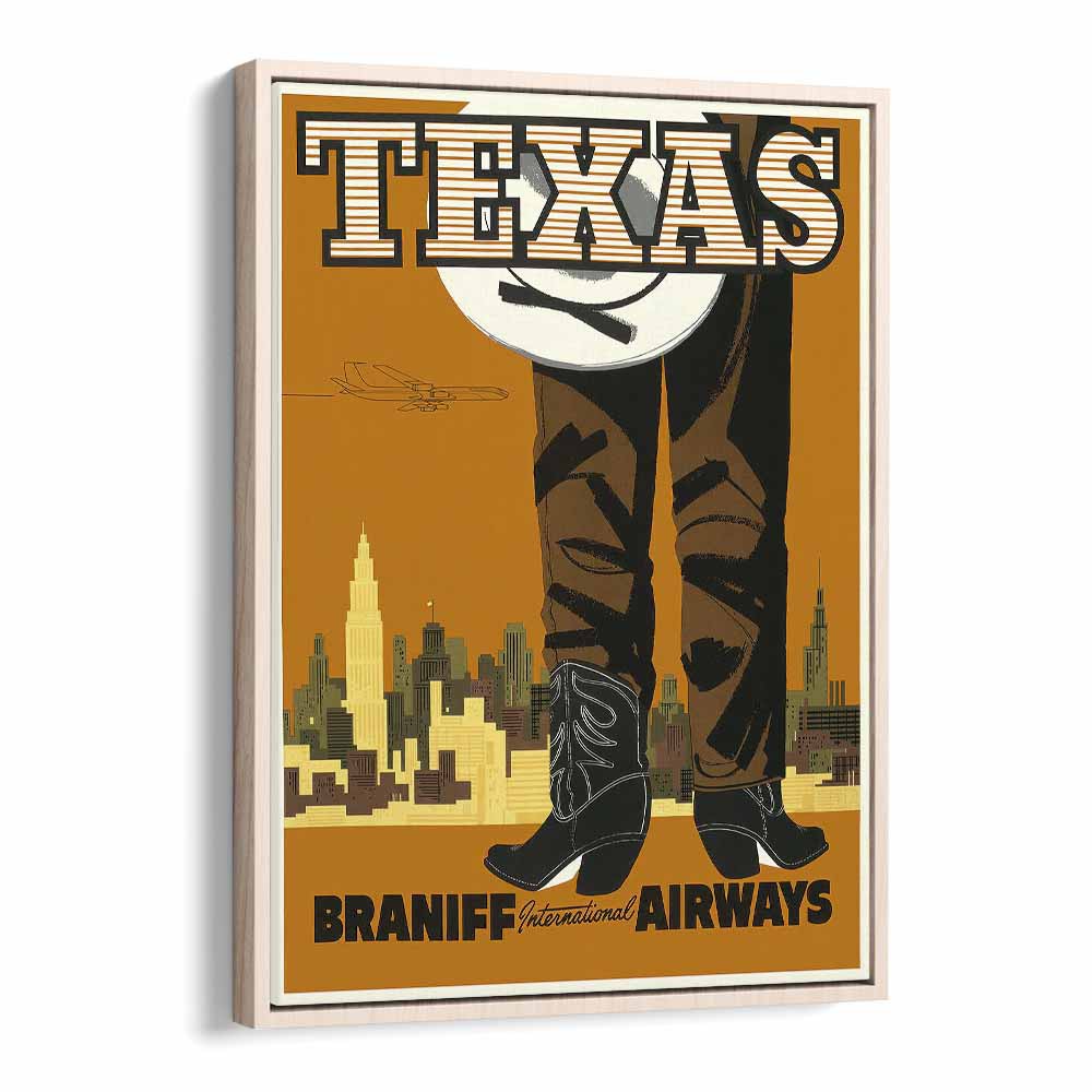 Texas-braniff International Airways  Travel Posters in Oak Wood Floater Frame