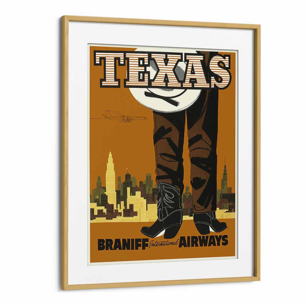 Texas-braniff International Airways  Travel Posters in Oak Wood Frame With Mount