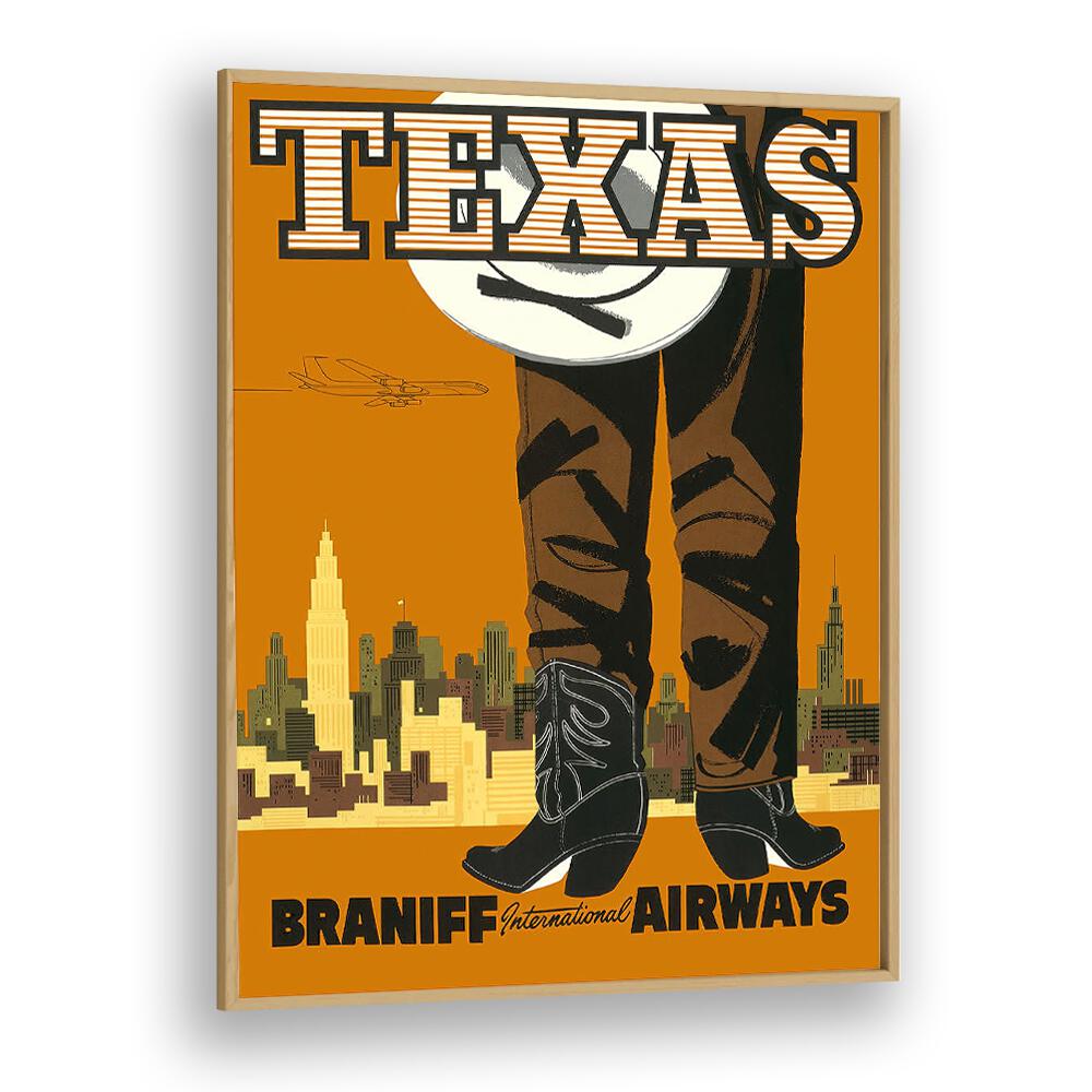 Texas-braniff International Airways  Travel Posters in Oak Wood Plain Frame