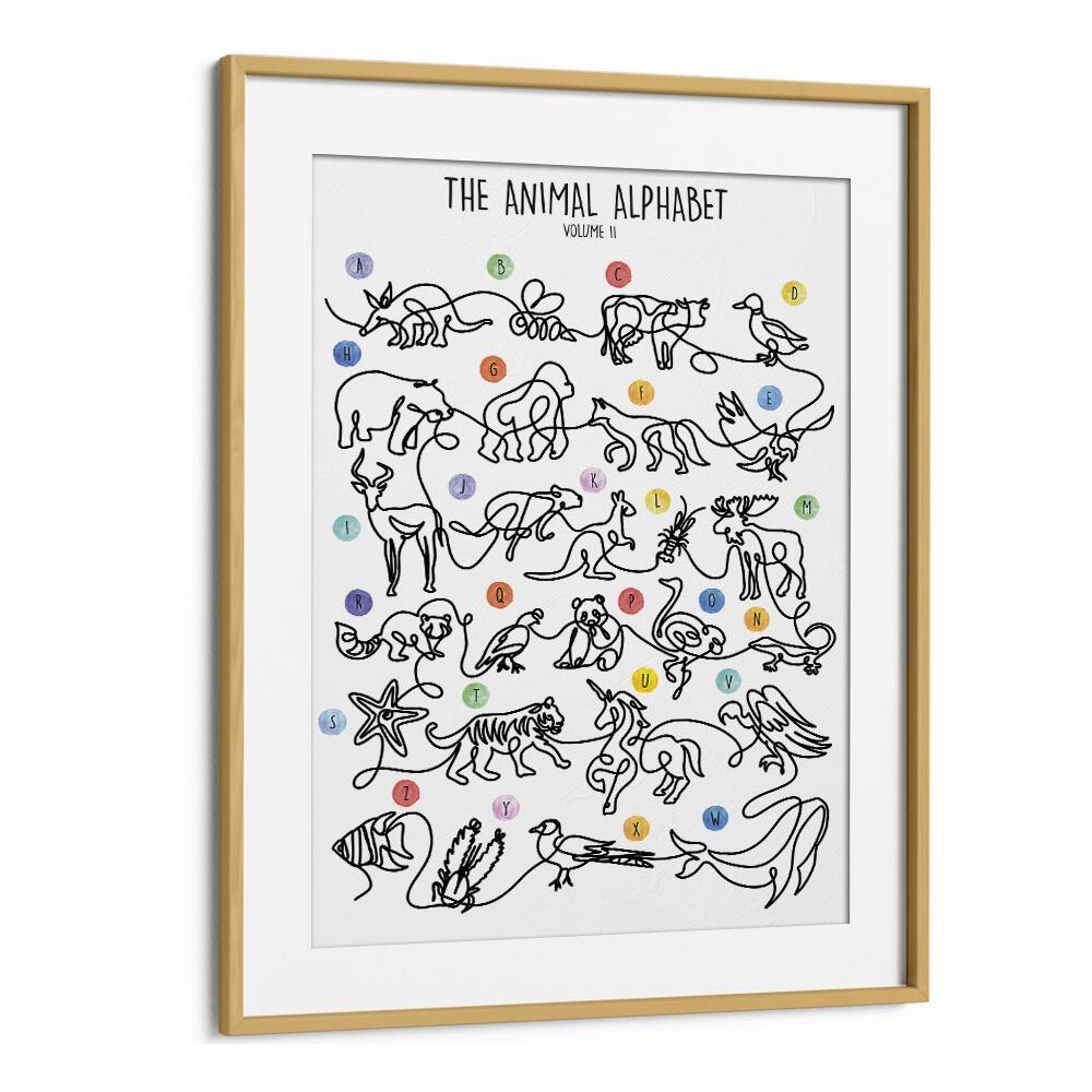 The Animal Alphabet Volume II by Hanna Lee Tidd Kids Paintings in Oak Wood Frame With Mount