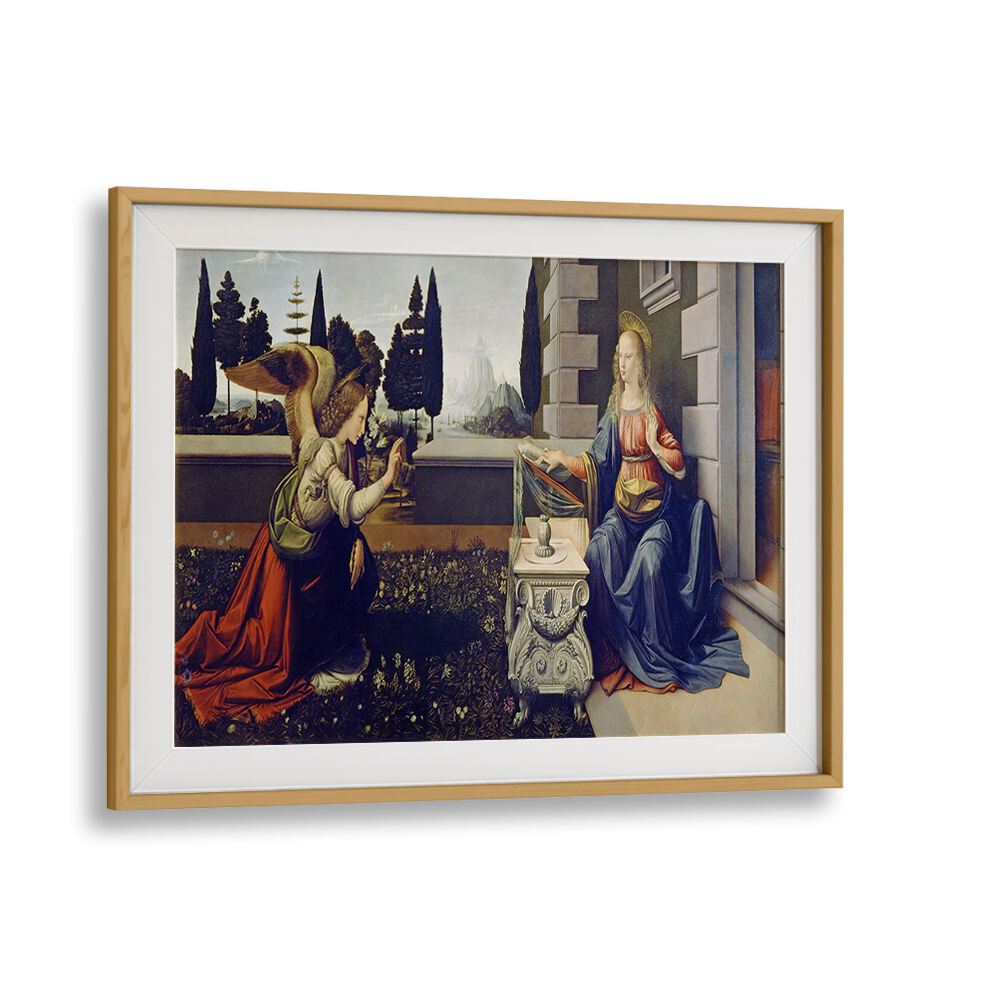 The Annucation Circa 1472 Vintage Paintings in Oak Wood Frame With Mount