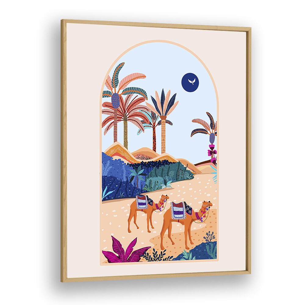 The Arbian Desert By Uma Gokhale Landscape Art Prints in Oak Wood Plain Frame