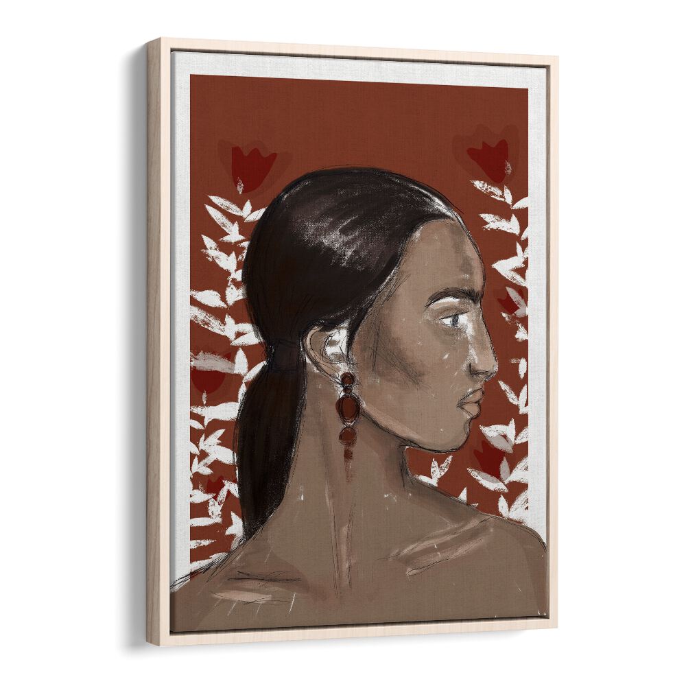 The Beginning by Treechild Women Illustration Paintings in Oak Wood Floater Frame