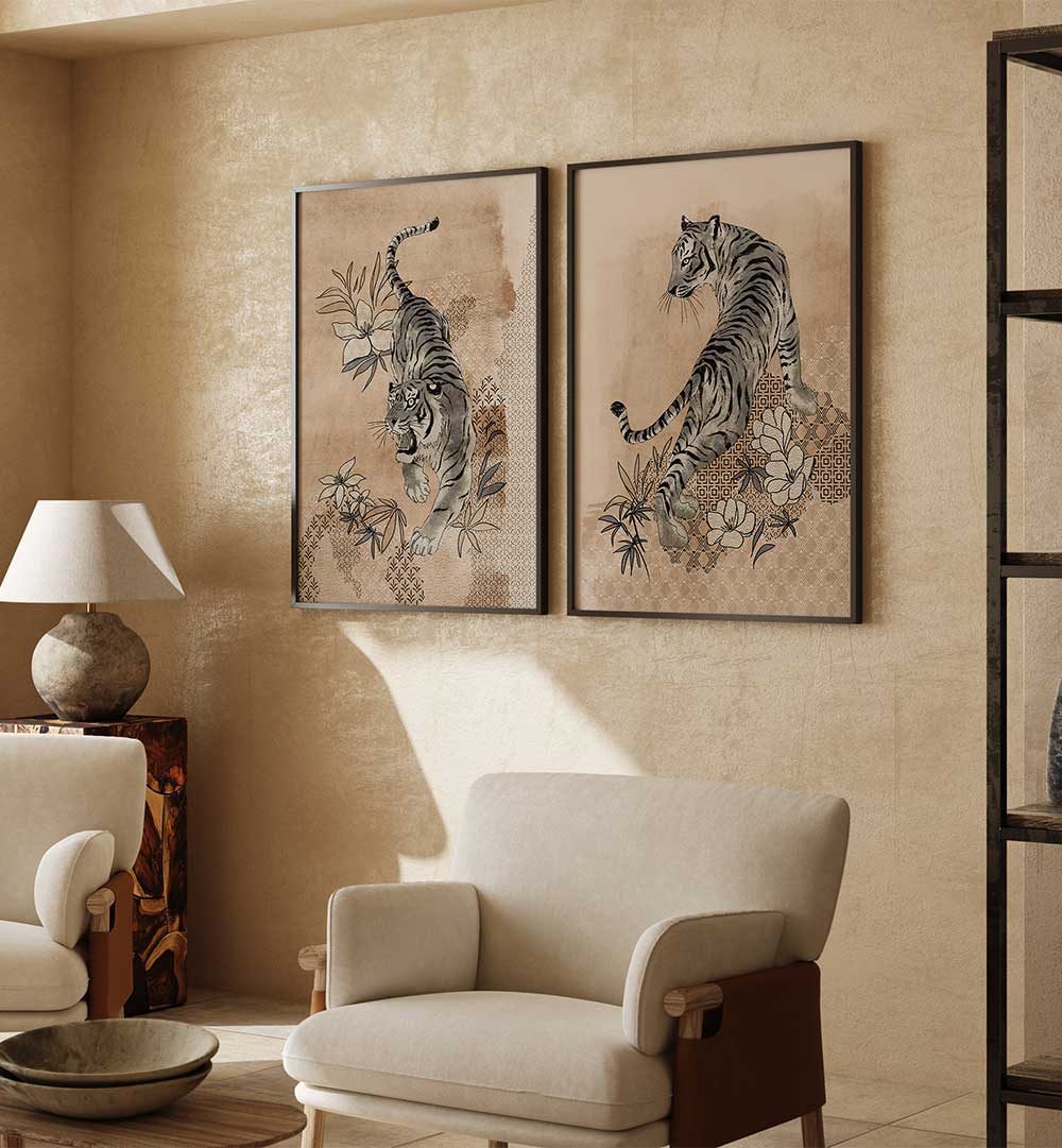 THE BENGAL DEN , SET OF 2 PAINTINGS